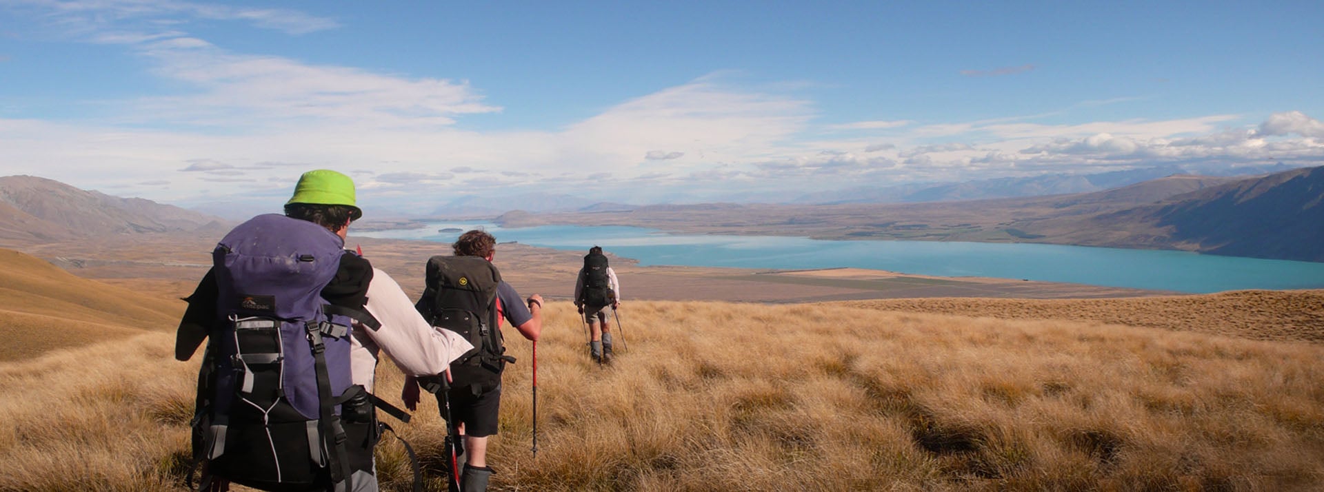 Multiday hikers , Lake Tekapo, Mackenzie Basin