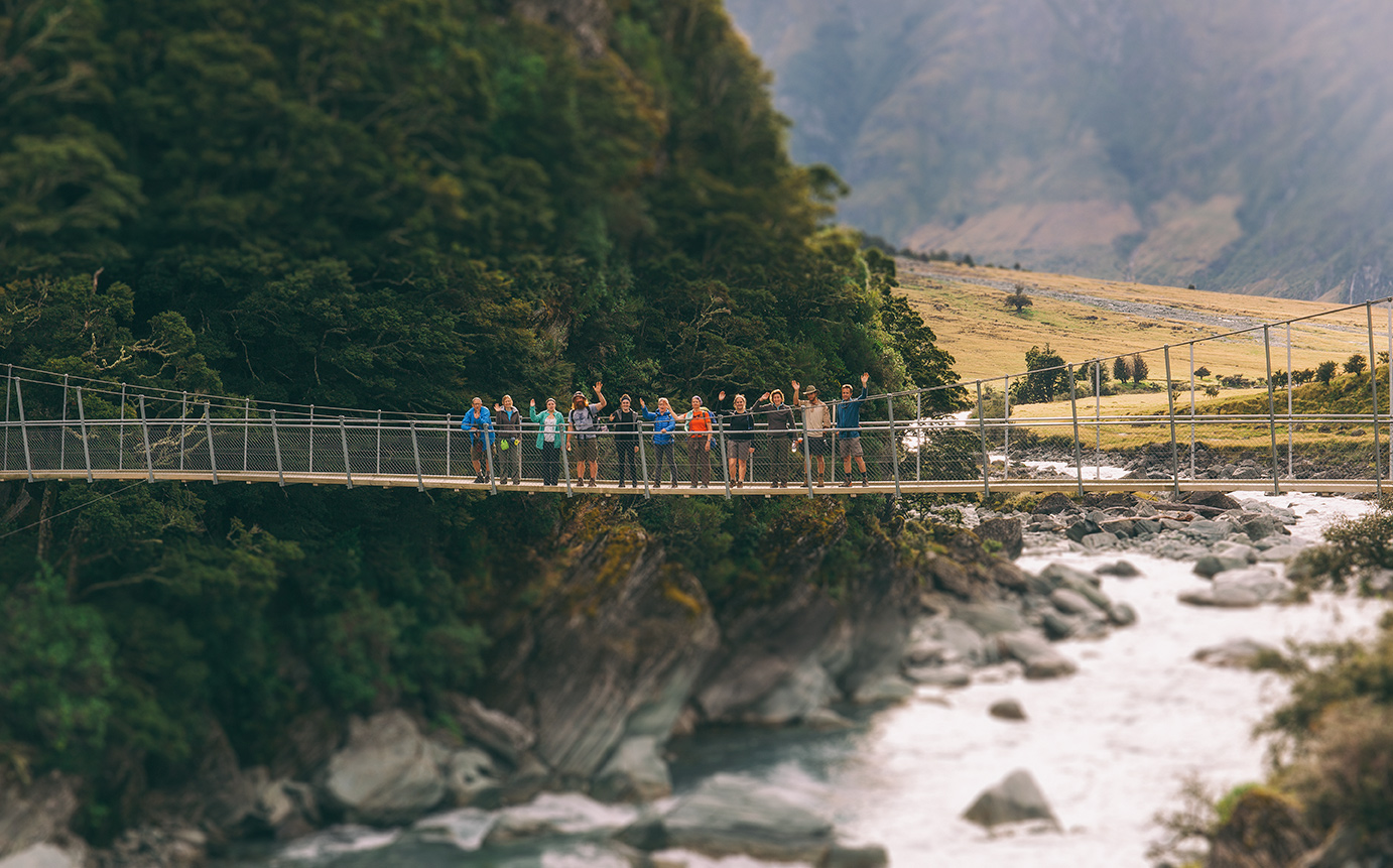 A Classic New Zealand Swing Bridge Leading To The Rob Roy