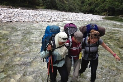 Women's Adventure Hiking river crossing
