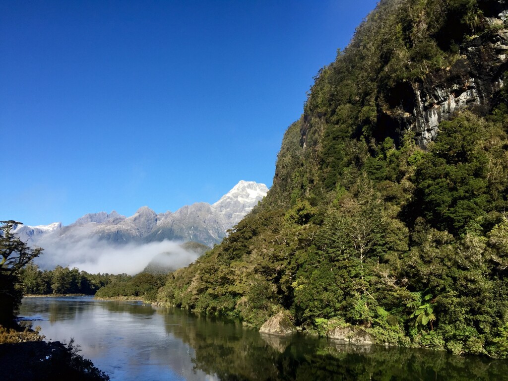 Pyke River with misty Mt Madeleine in the background