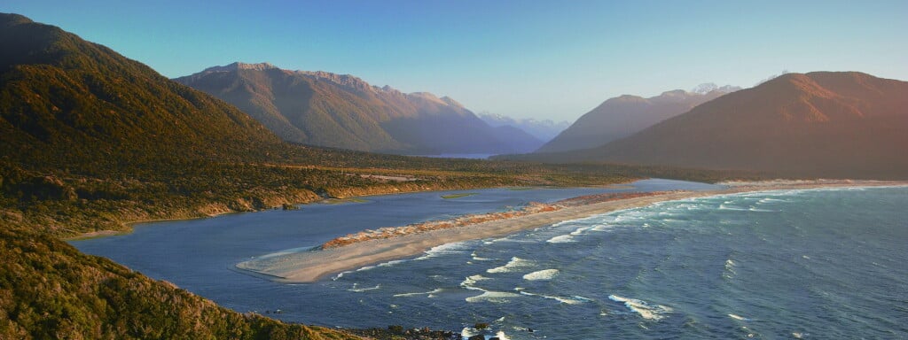 Martins Bay and the Tasman Sea, at Hollyford's end.