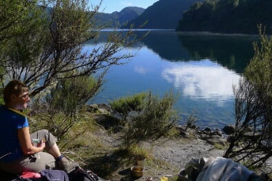 Great walks lunch spot Lake Waikaremoana hike