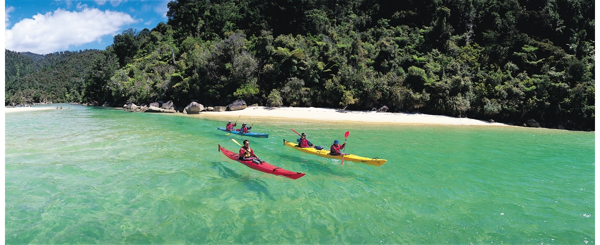 With sheltered waters Abel Tasman is fine for beginner kayakers.