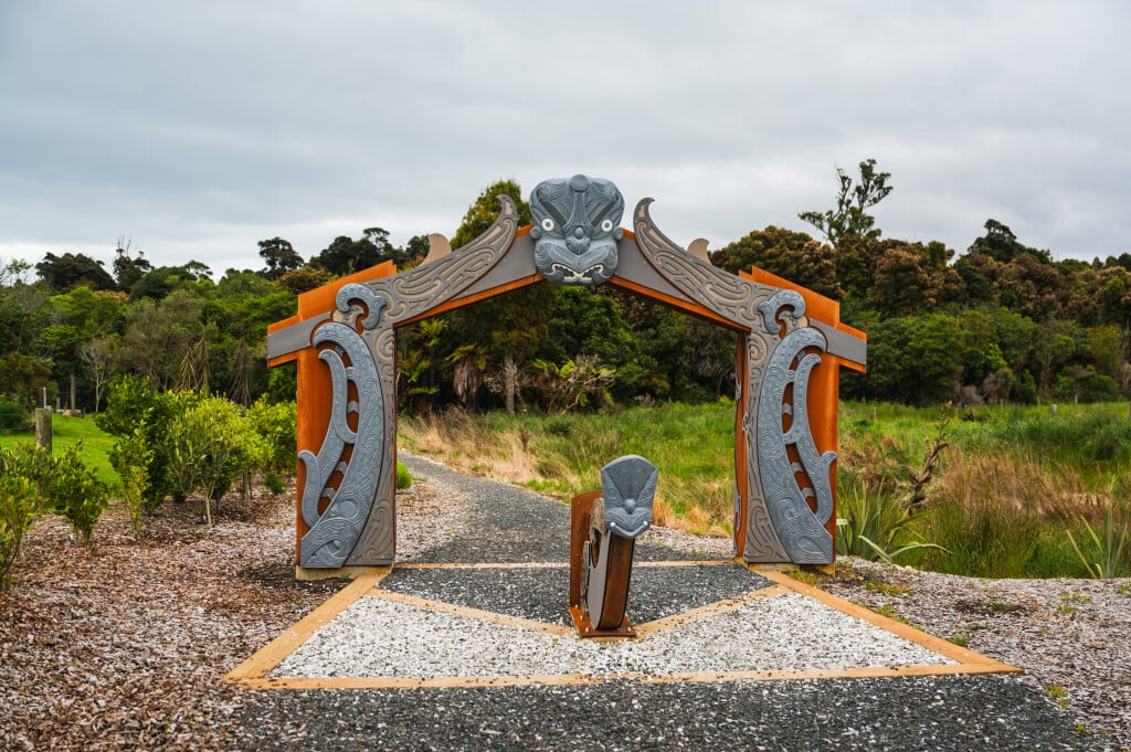 Step through the waharoa (gateway) to kick off the Hump Ridge Track