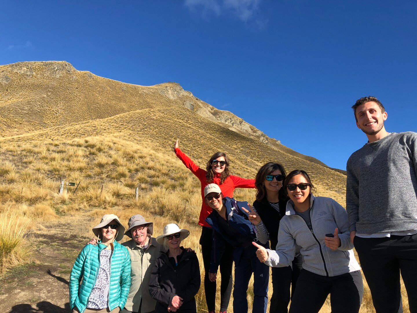 Happy hikers on Lindis Pass.