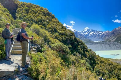 couple sealy tarns new zealand south island hiking tours