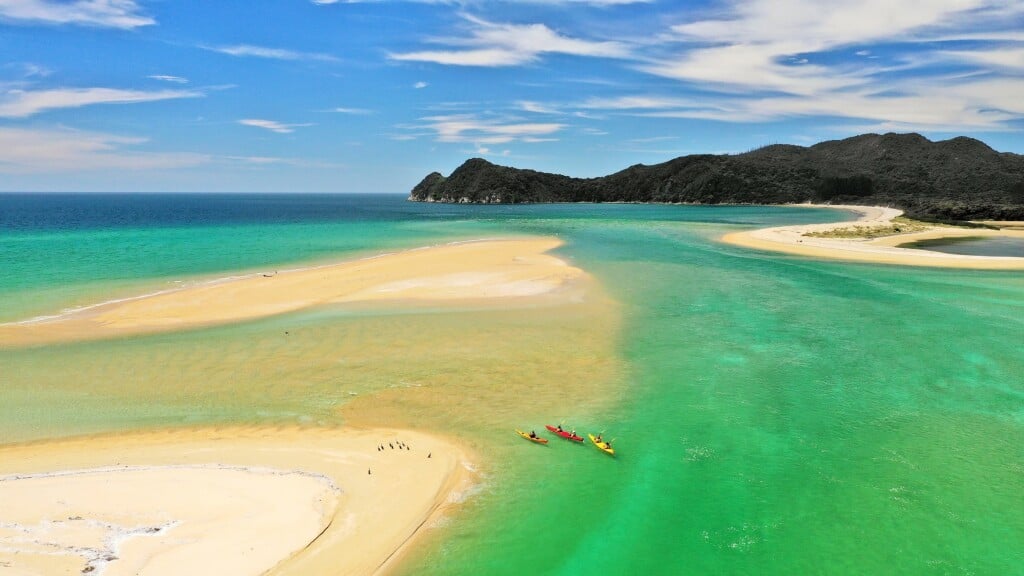 Golden sandbars and turquoise water, best seen from a kayak.