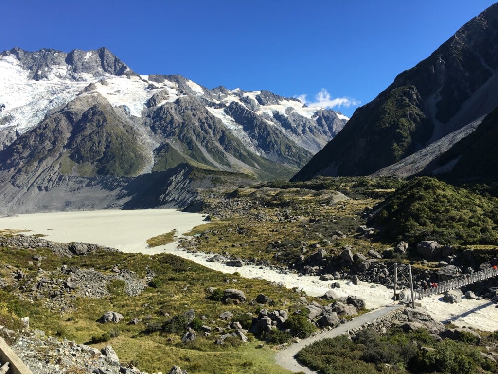 The collapsing moraine as glaciers recede is seen here in Mt Cook National Park - like most glaciated regions in the world.