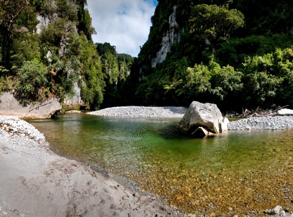 Hiking Paparoa National Park. Limestone canyons and water so pure you can drink it.