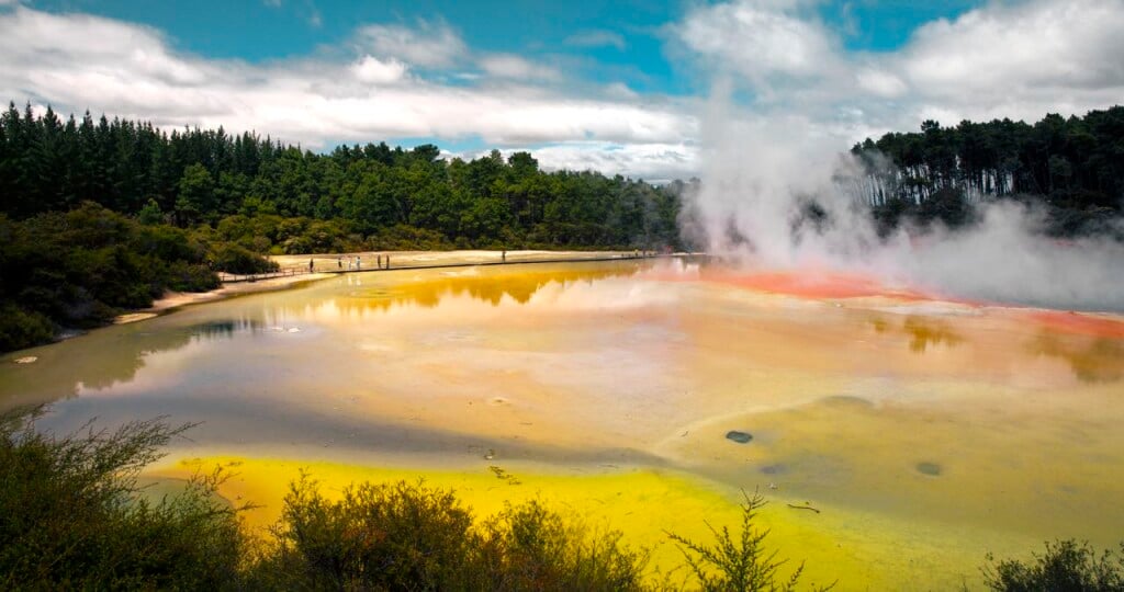 Waiotapu geothermal area,Rotorua. NZ’s thermal areas have lush vegetation.