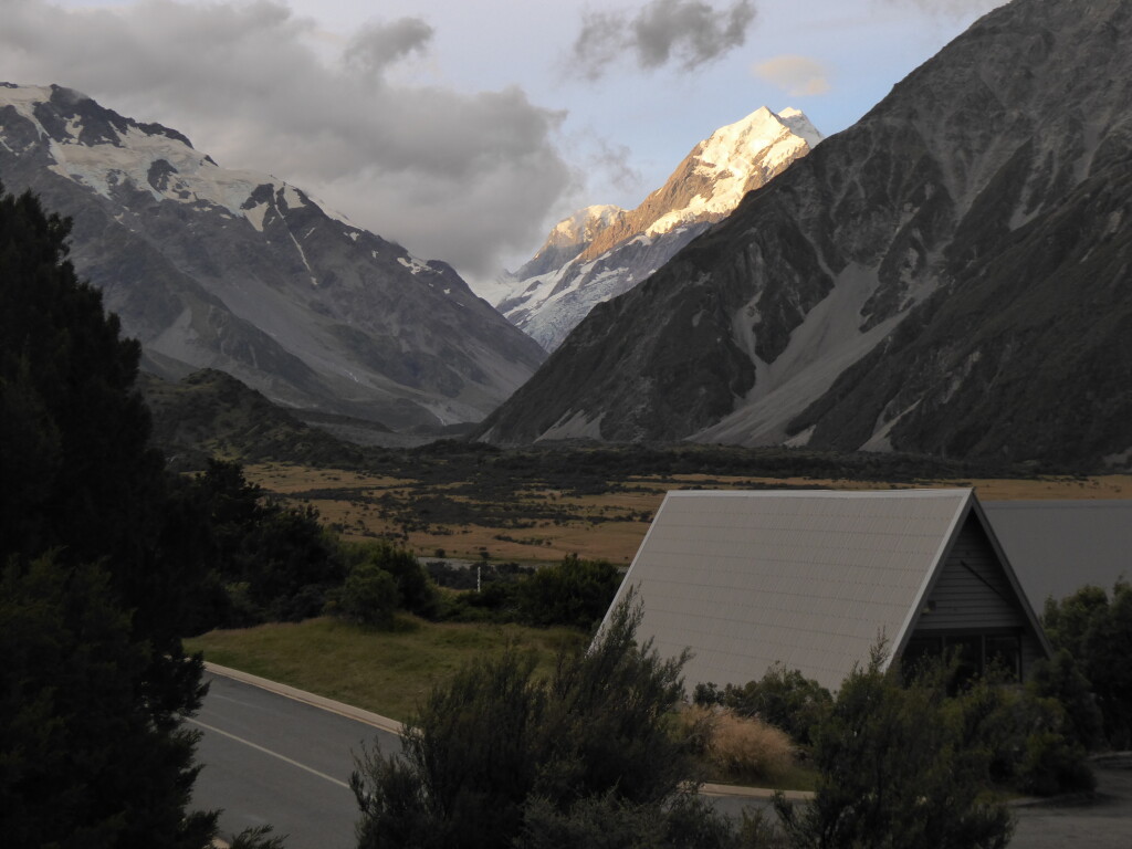 Summer views up valley from Mount Cook Village towards our highest peak, Aoraki/Mt Cook (3724m)
