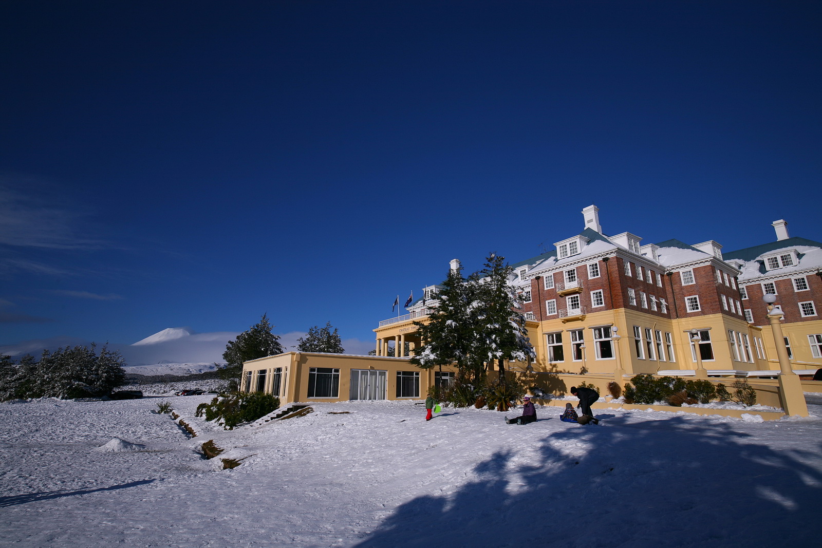 Chateau Tongariro Hotel in winter, a great summer spot for us too; opulent old-world charm - NZ's Raj perhaps?!