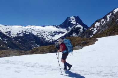 hiking nz gillespie in the snow