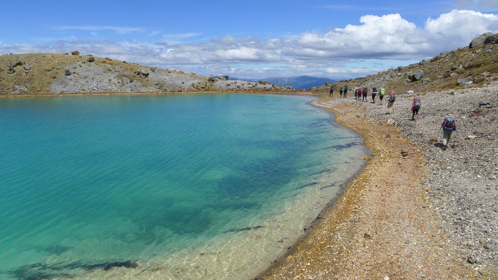 Early summer's morning at  Emerald Lakes (Ngarotopounamu). We aim to arrive before the peace is plundered!